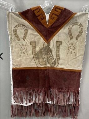Vintage Mexican handmade suede horse western poncho